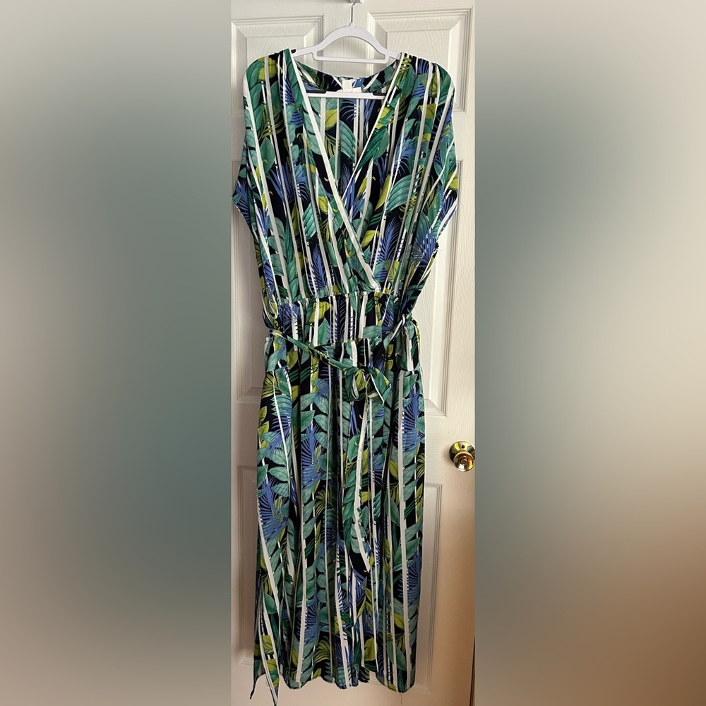 Loralette Green and Blue Leaf Print Maxi Dress Size 26/28